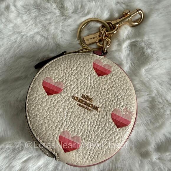 Coach Handbags - COACH Circular Coin Pouch With Heart Print Bag Charm Key Fob